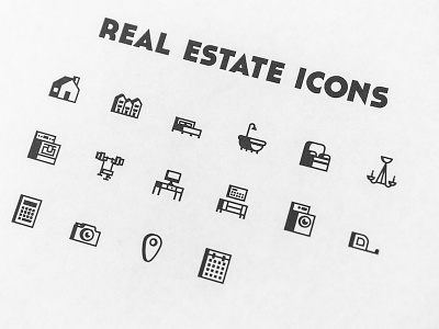 Real Estate Icons bath chair chandelier gym house icons laundry office real estate town house