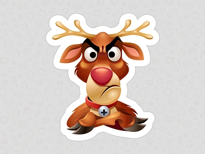 Grumpy Rudolph animal christmas emotion icon nose red reindeer sticker vector