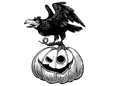 Inktober Halloween bird crow halloween ink pumpkin raven