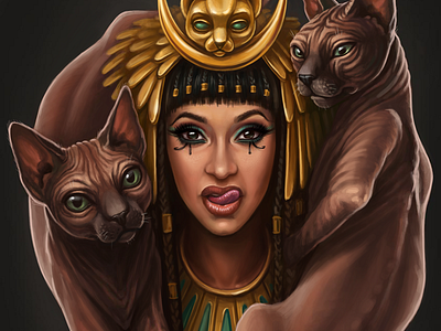 Egyptian portrait of Cardi B cardi cardi b cat celebrity egyptian goddess gold illustration portrait sphynx