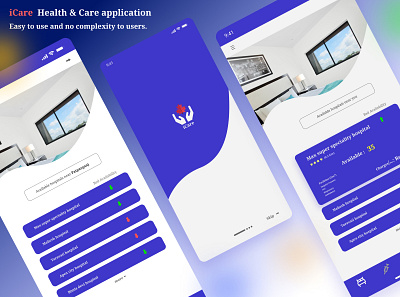 iCare (Health & Care app interface) app application design homepage interface intro ui