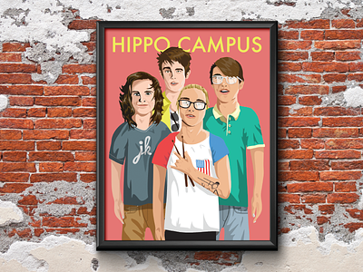 Hippo Campus Full Poster artist band boys faces glasses hair hippocampus illustration people pop sunglasses vector