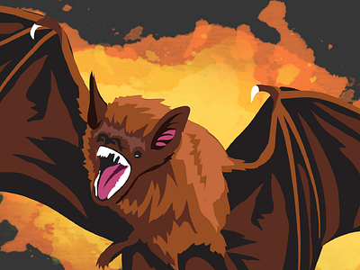 Desmodus Rotundus animal bat fur halloween illustration splatter teeth vampire vector wings