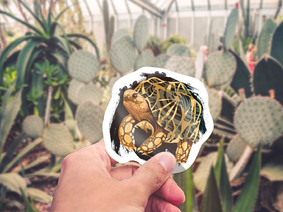 Geochelone platynota Sticker animal illustration mockup reptile scales splatter sticker tortoise turtle vector