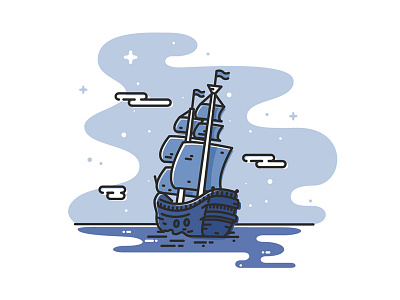 Boat and stars boat icon illustration ocean sail ship water wave