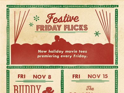 Festive Friday Flicks holiday movies poster design texture vintage vintage design vintage font