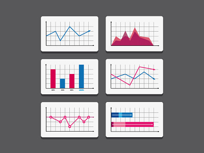 Set of Graphs azure blue card curve design graph infographic item magenta purple