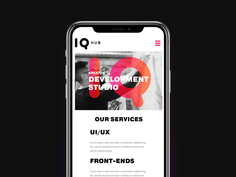IQ HUB Website - Developer Studio animation clean colors design icons layout prototype responsive ui web webdesign website