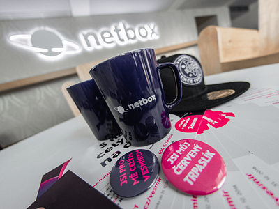 Netbox - Brand Design badge blue brand branding clean cup design flat icon launch logo mark mockup mug red set shop store symbol typography