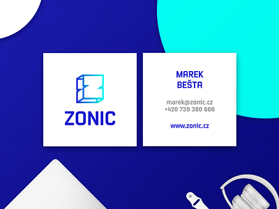 Zonic Business Card apple blue brand branding business card clean design flat graphics icon iphone logo mark symbol typography vector
