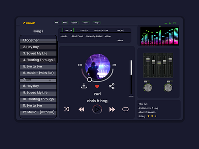 HNG first design task (New version of winamp music player) application best desgins design desktop hng jobs music player nigeria songs ui ux zuri