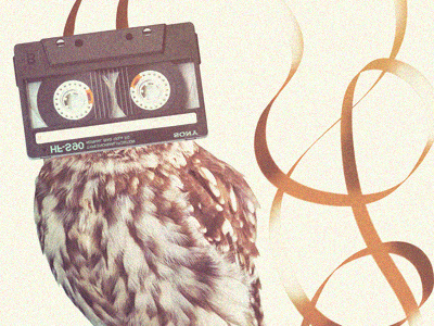 Cassette Owl cassette illustration owl photo manupulation print