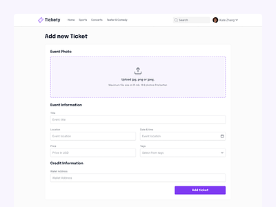 Tickey - Add new ticket add buy component dashboard design form new post sell ticket ui ux