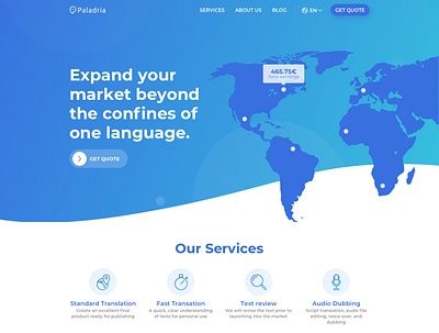 Paladria Translation Services beautiful blue design blue palette design graphic design homepage landing page translation translation services ui ui design uiux design uiux designer ux ux design web web design website website design world