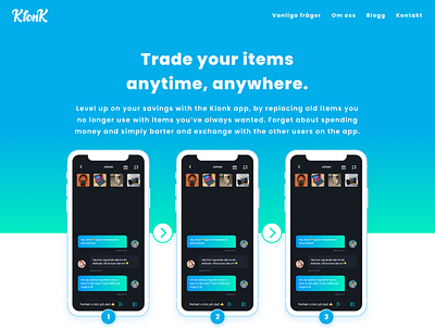 Klonk app application beautiful blue branding design graphic design green illustration landing page logo process step by step sweden swedish trading app turquoise ui ux design vector