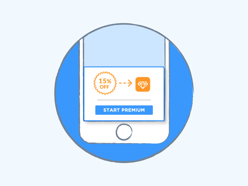 In-app message phone in-app message orange blue mobile liquid illustration