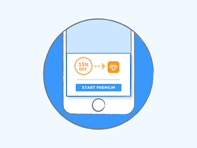 In-app message blue illustration in app message liquid mobile orange phone