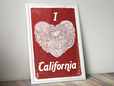 I Heart Cali Poster design framed art hand drawn illustration poster