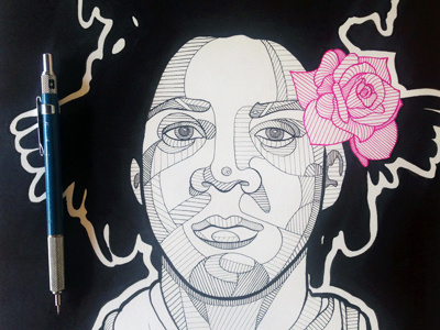 Jean-Michel Basquiat, ink on paper, 14" x 17" artist basquiat crosshatching drawing illustration jean michel portrait prints rose series