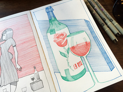 La Rose crosshatching drawing illustration larose moleskine patterns rose sketchbook wine wino