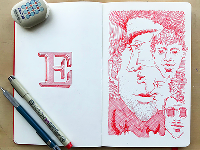 Red Book pages crosshatch drawing illustration red book sketchbook typography
