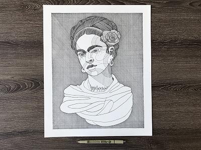 Frida #11 blackandwhite crosshatching drawing frida fridakahlo inking portrait