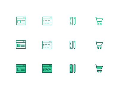 Line icon exploration app cart design drawing fill green icon illustration outline set vector web