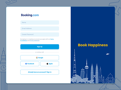 Booking.com Sign Up page design figma login signup ui ux