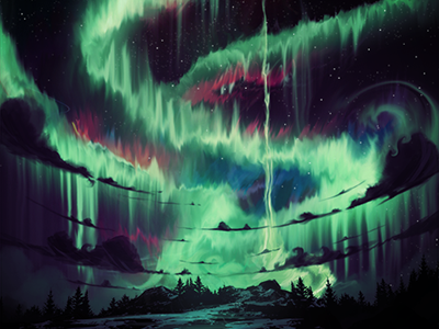 Northern Lights/Aurora Cover Art Draft 3 aurora borealis concept cover fantasy night norway painting speedpaint trance
