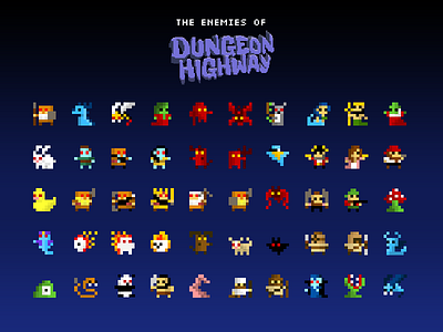 The Enemies of Dungeon Highway character design characters pixel art video games