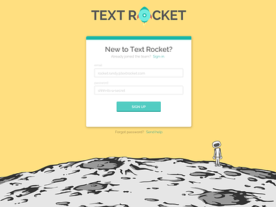 Text Rocket Sign-Up app astronaut moon rocket sign up text rocket ux web