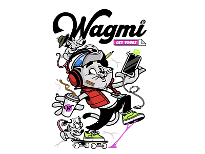 Wagmi T-Shirt Design cat graphics illustration mouse skateboarding t shirt design tee design vector vector design