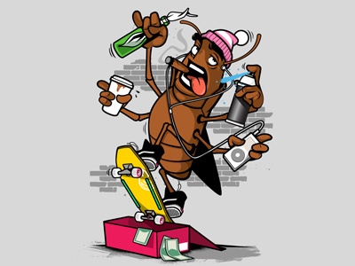 Skateboard Roach graphics illustration roach skateboarding t shirt design vector design