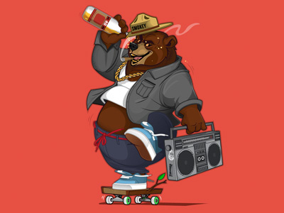 Smokey animals bears graphics hip hop bear illustration skateboarding t shirt design vector design
