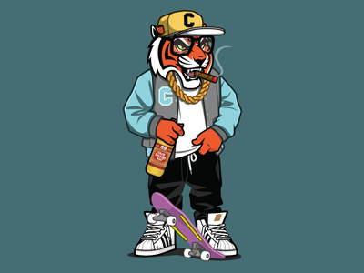 Tiger Ready for the weekend! animals character design graphics illustration skateboarding tiger vector design