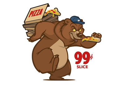 Pizza bear animals bear character design design graphics illustration pizza skateboarding t shirt design vector design