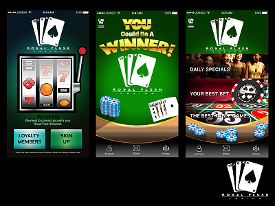Casino Application Screens app cards casino design flush royal ui ux visual