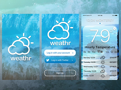 weather app onboard screens app bay area beach blue flat ios ios10 overlay sun weather