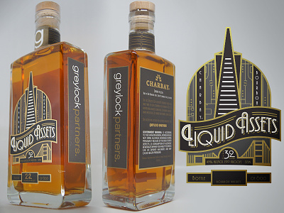 Liquid Assets Label bottle bourbon design label merchandise package scotch tech vector venture whiskey