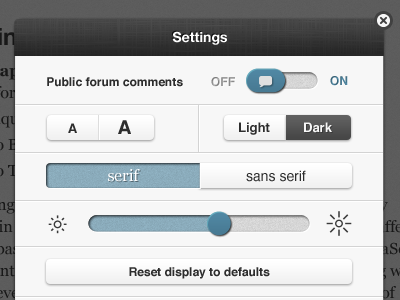 Settings form modal settings