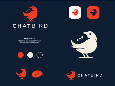chat bird 2d design icon lettering logo minimal modern monogram typography
