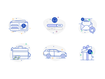 Icons car concept email gift icons identity insurance letter lines money outlines passport