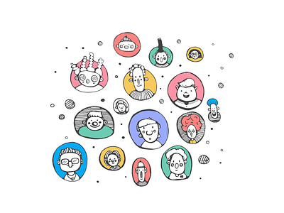 population avatars branding character design faces hand drawing human illustration lines new outlines personalities sketch ui vector