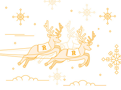 Reindeers christmas gifts gold happy lines orange outlines presents reindeer sleight snow winter