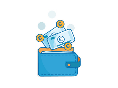 Wallet bills blue cards coins eur euro europe illustration. vector. outlines motion shop wallet. money