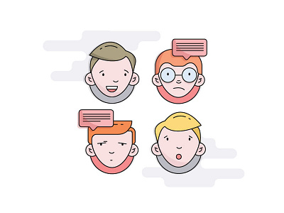 Dribbble character design expression faces glasses illustration line outline pastels surprise vector