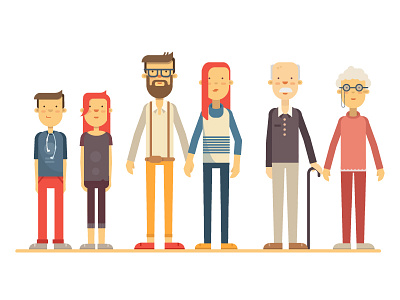 Character design adults character children design flatdesign generations grandparents illustration latvijasbanka line standing vector