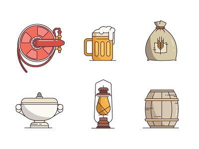 Icons barley barrel beer firehouse flour icons illustration lantern medieval pint terrine vector