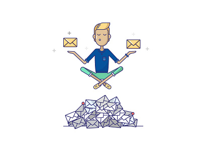 Sanebox character design envelopes illustration inbox mail meditation outline productivity