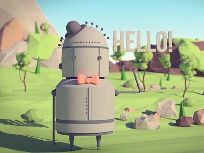Hello 3d animation character design design eu hello hi modeling pastels project robot visual concept